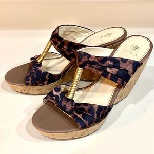 Beautiful Isola cork wedge Leopard sandals.